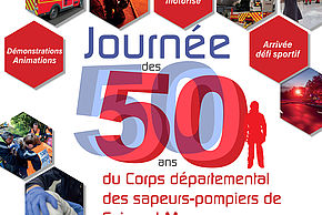 Affiche journée des 50 ans du Corps départemental des sapeurs-pompiers de Seine-et-Marne - Agrandir l'image